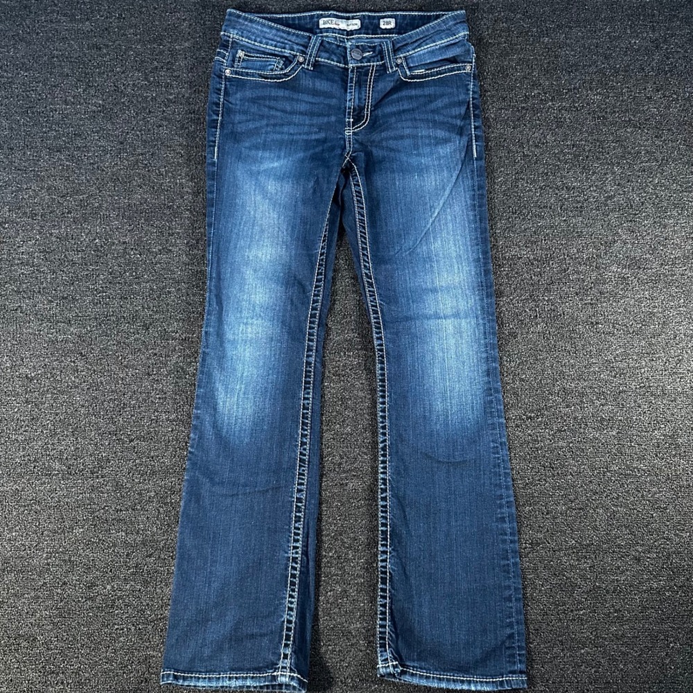 BKE Payton Bootcut Jeans Womens 28R Blue Good Contrast Stitch Dark Wash